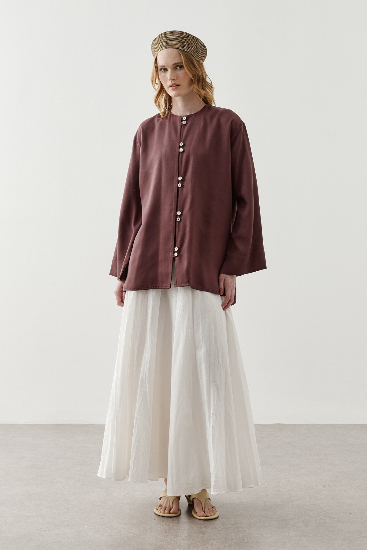 Tencel Tab-Detail Shirt Plum