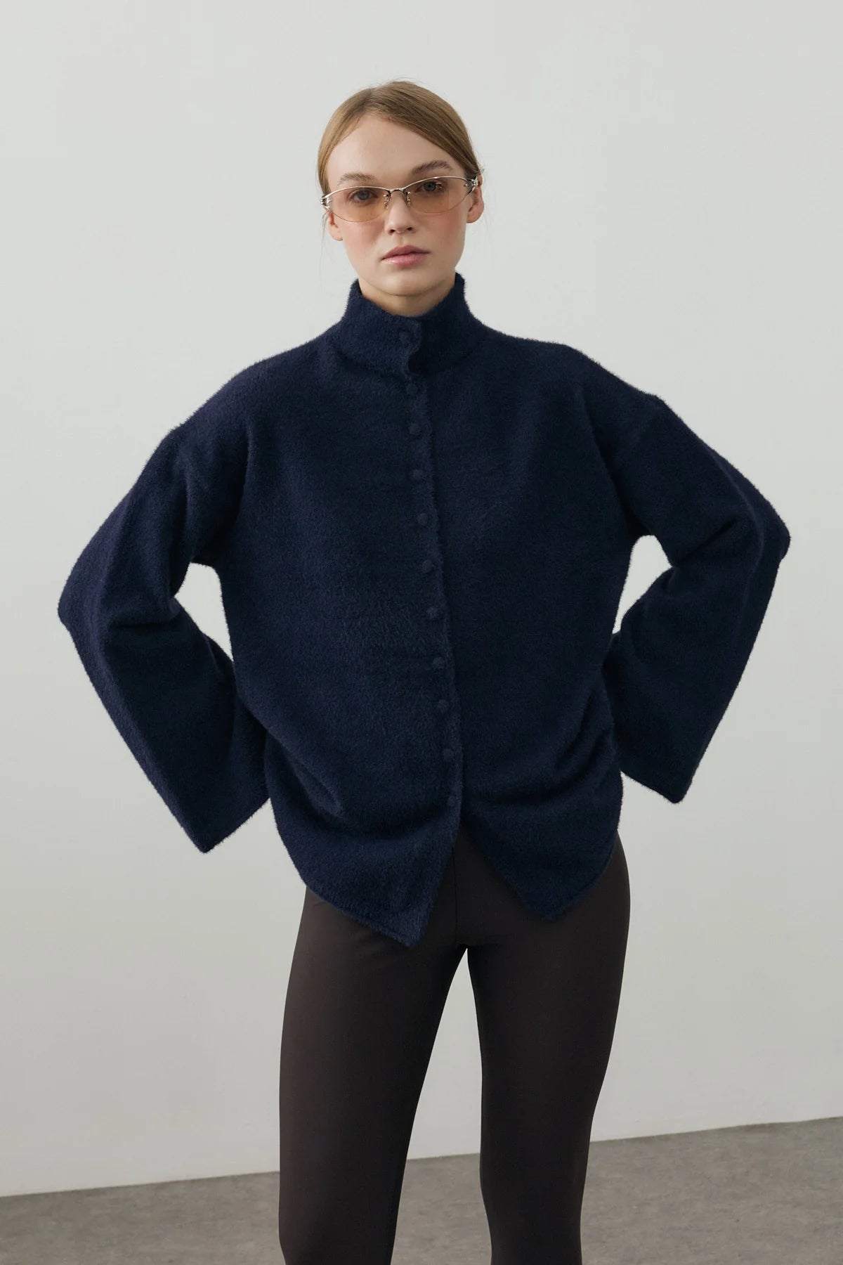 Multi-Button Soft Cardigan Navy