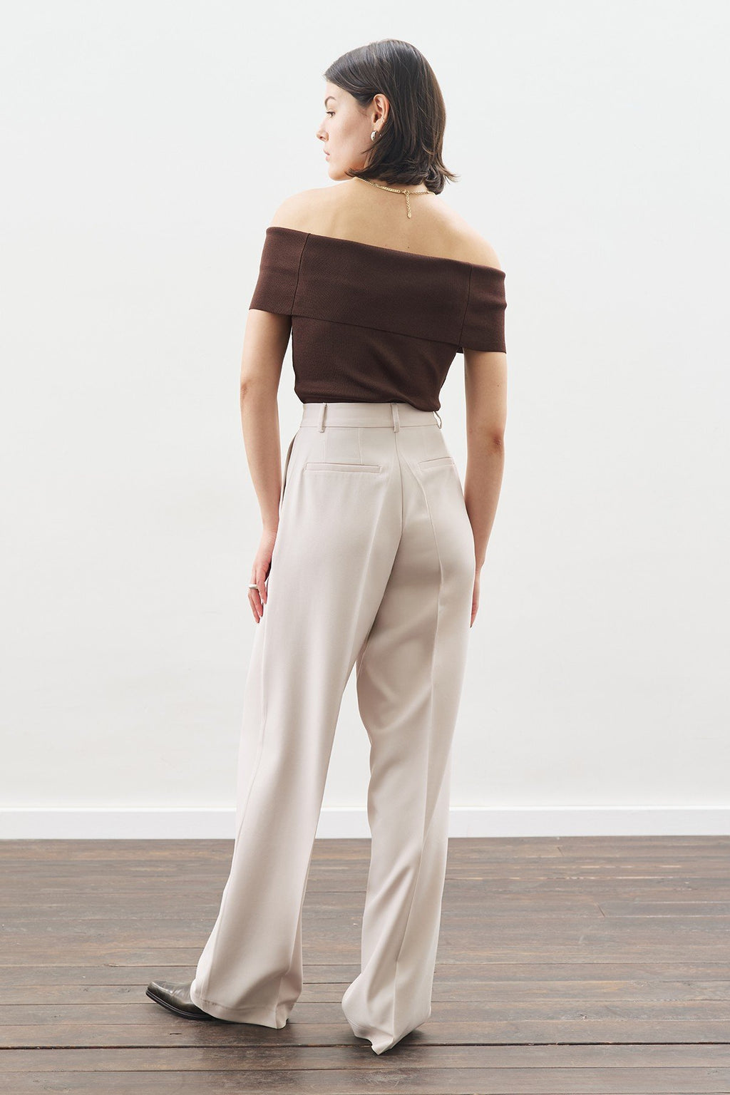 Long-Length Straight-Leg Pants Light Beige