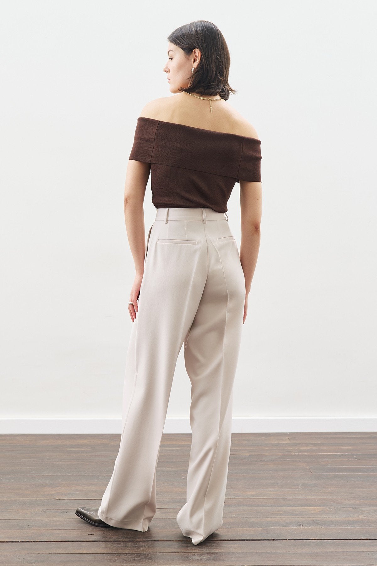 Long-Length Straight-Leg Pants Light Beige