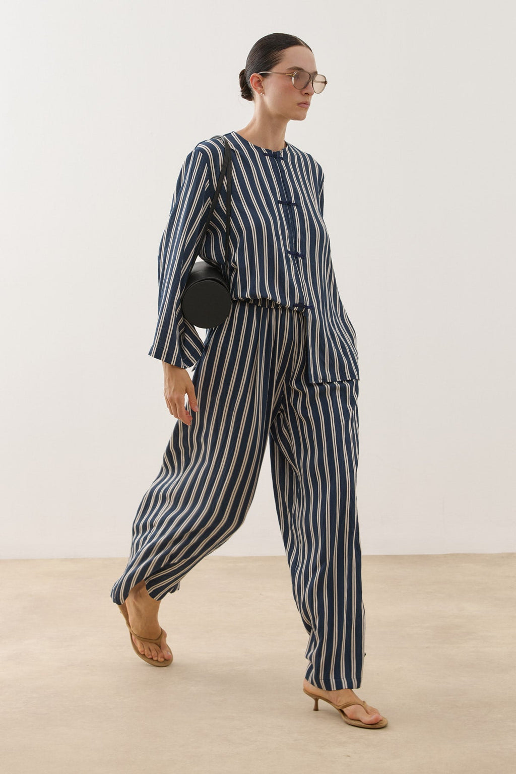 Chino Buttoned Striped Set Navy
