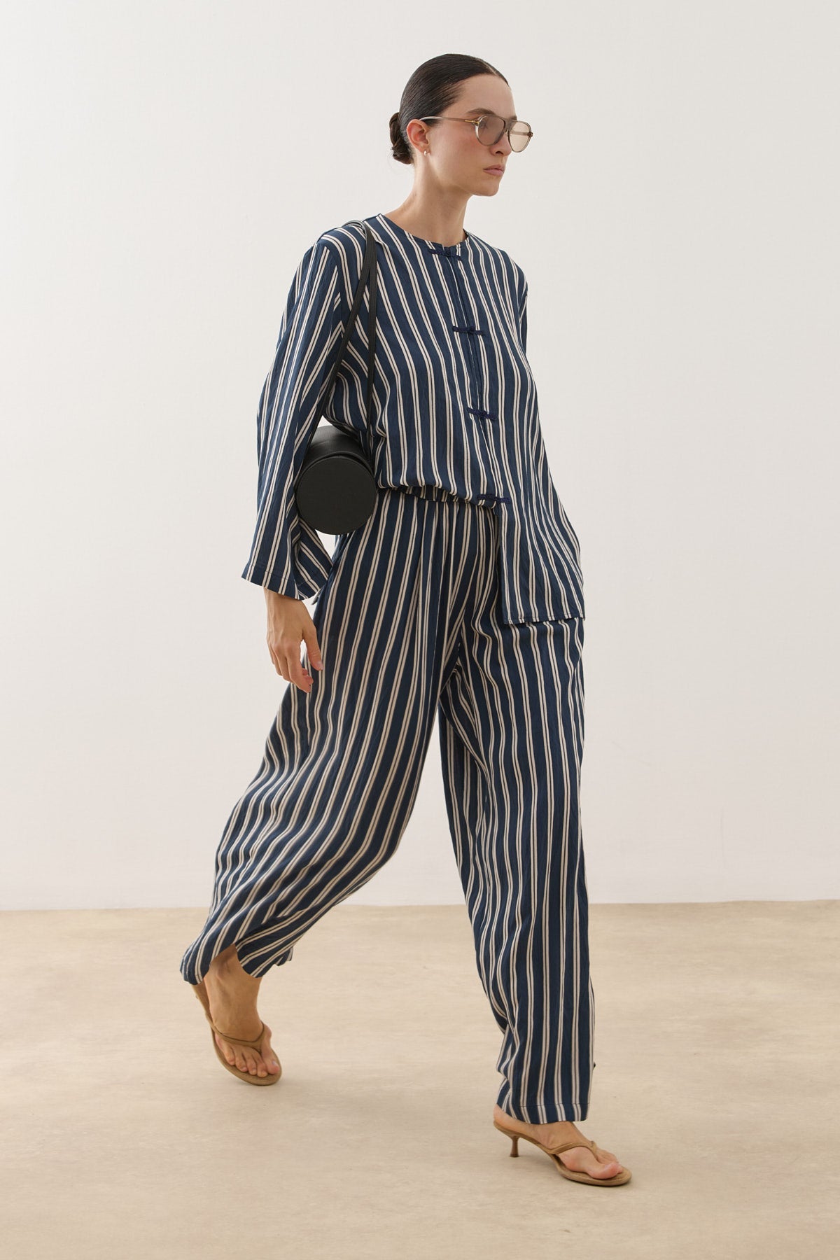 Chino Buttoned Striped Set Navy