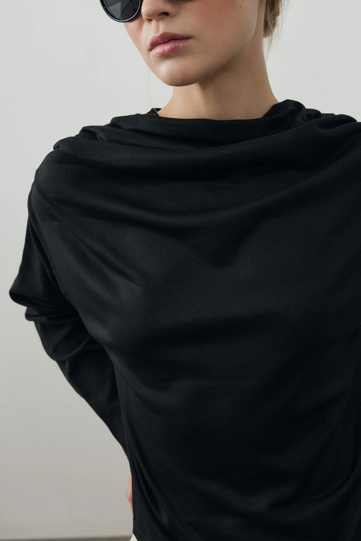 Draped Lightweight Knit Top Black