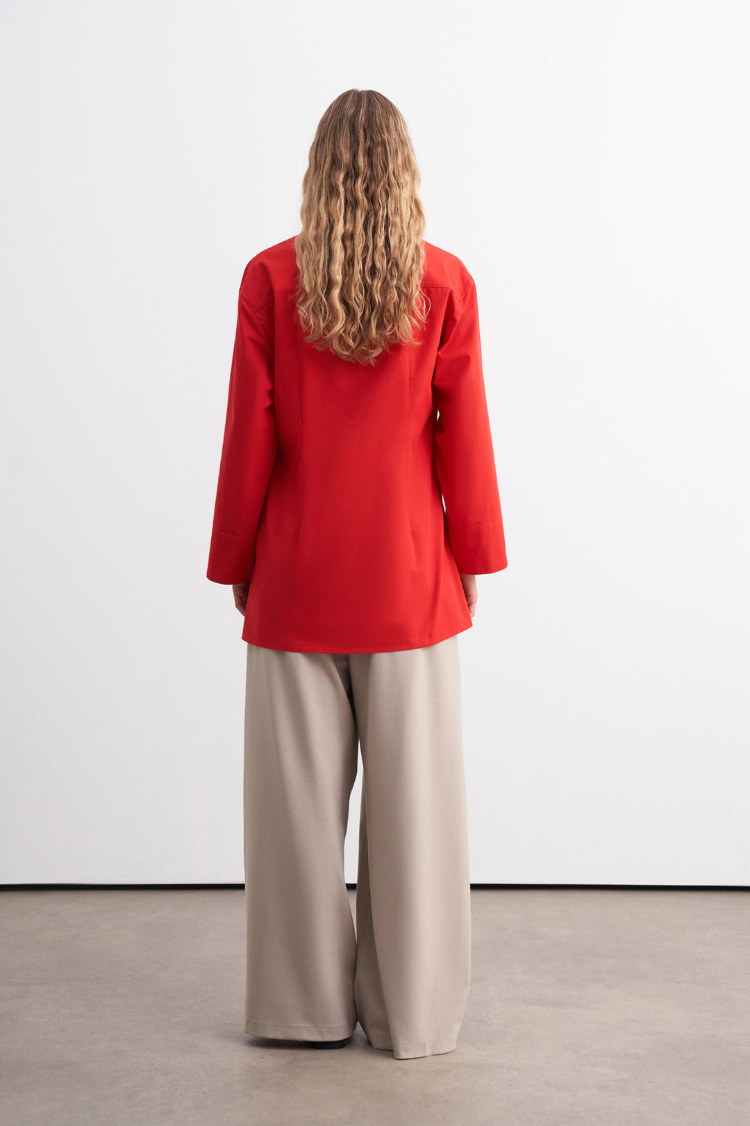 Side-Button Poplin Shirt Red