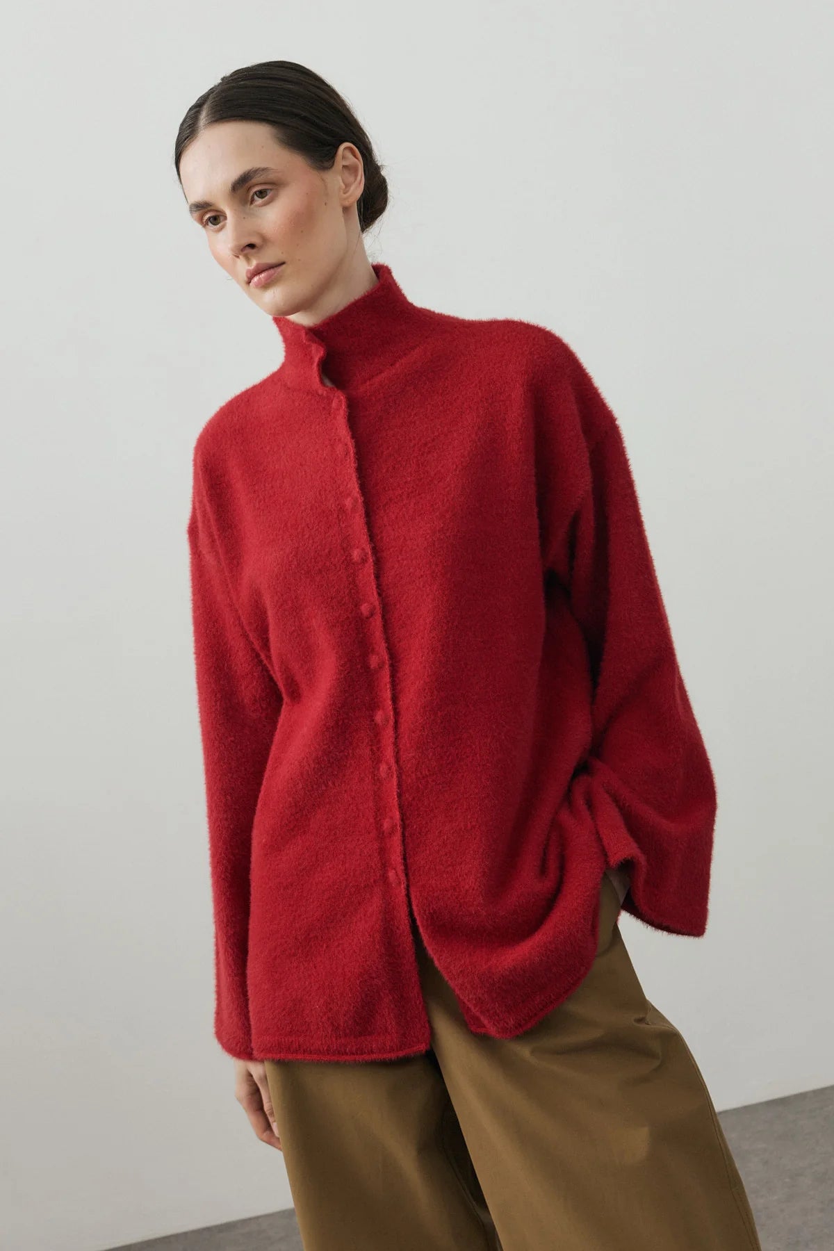 Multi-Button Soft Cardigan Red