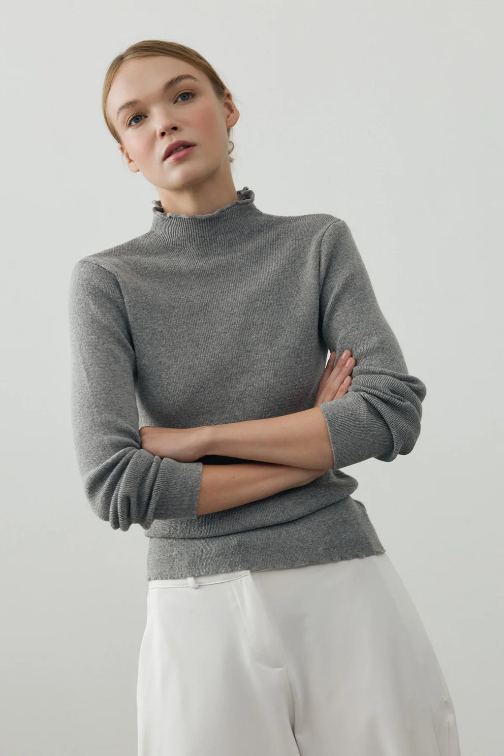 Fine-Ribbed Cotton Knit Bodysuit Gray