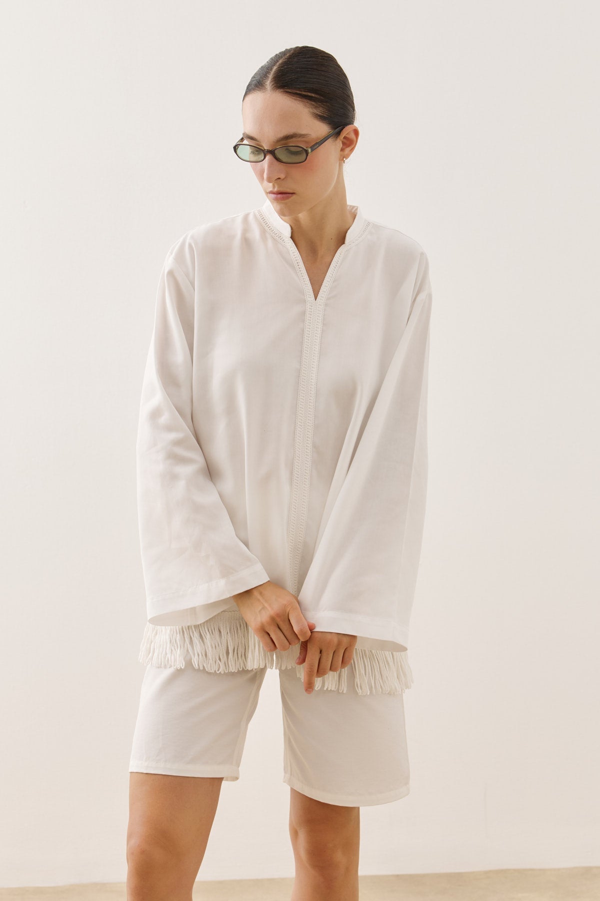 Fringed Tencel Shirt White