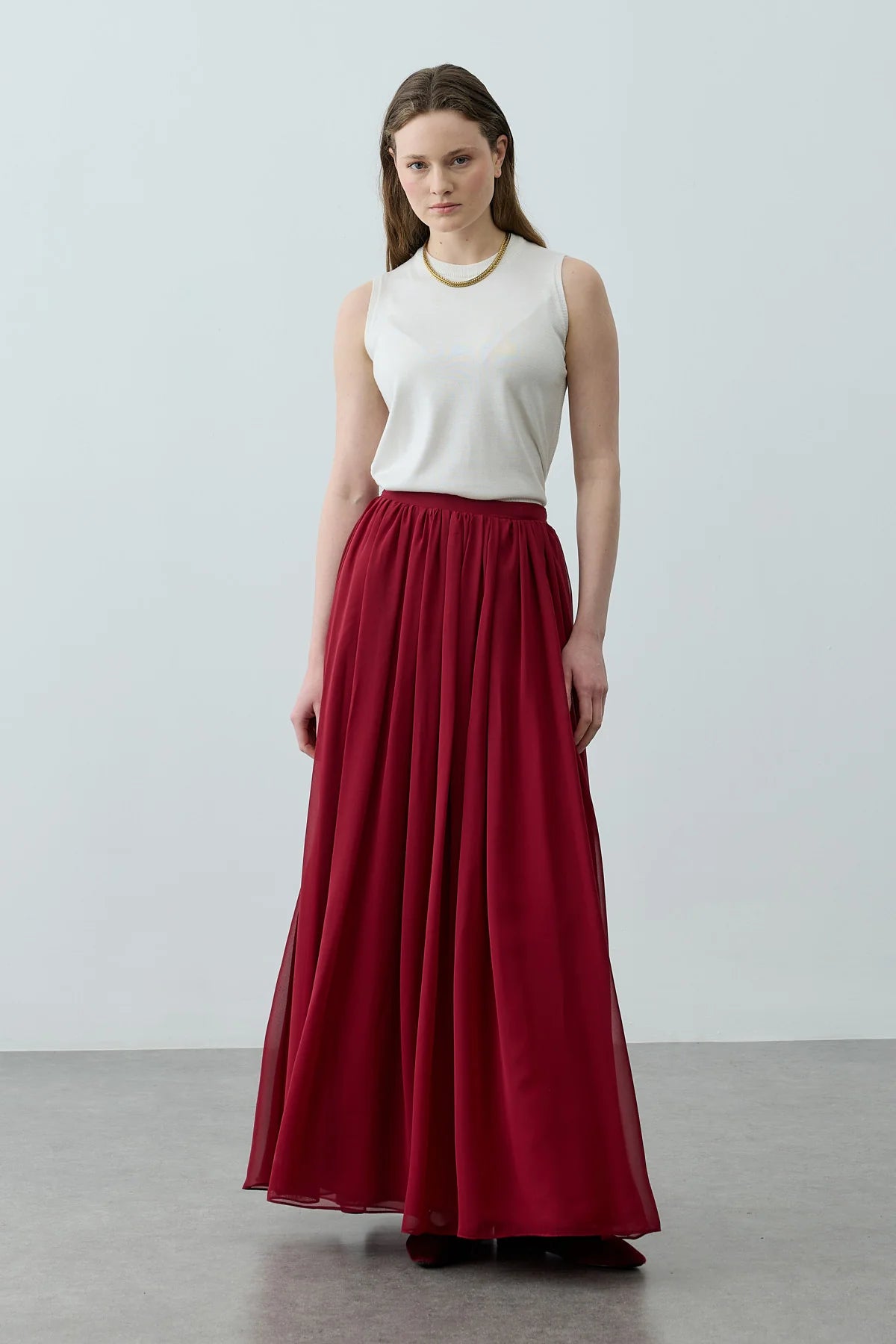 Gathered Draped Maxi Skirt Red