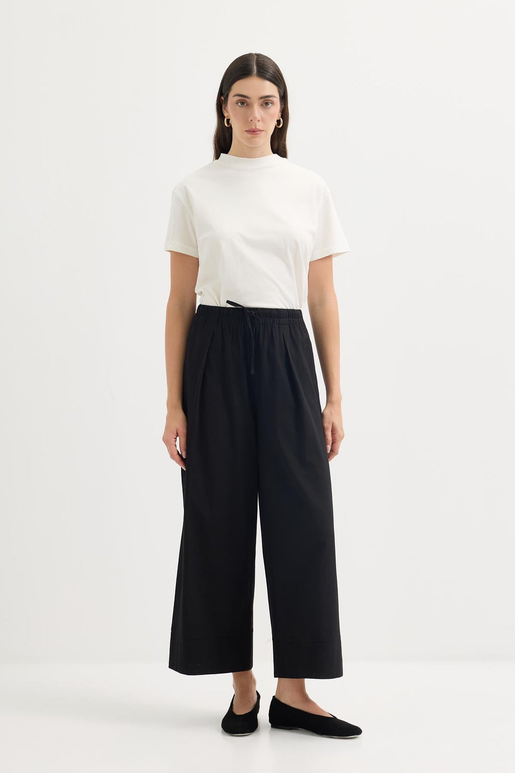 Doren Tie-Waist Linen Pants Black