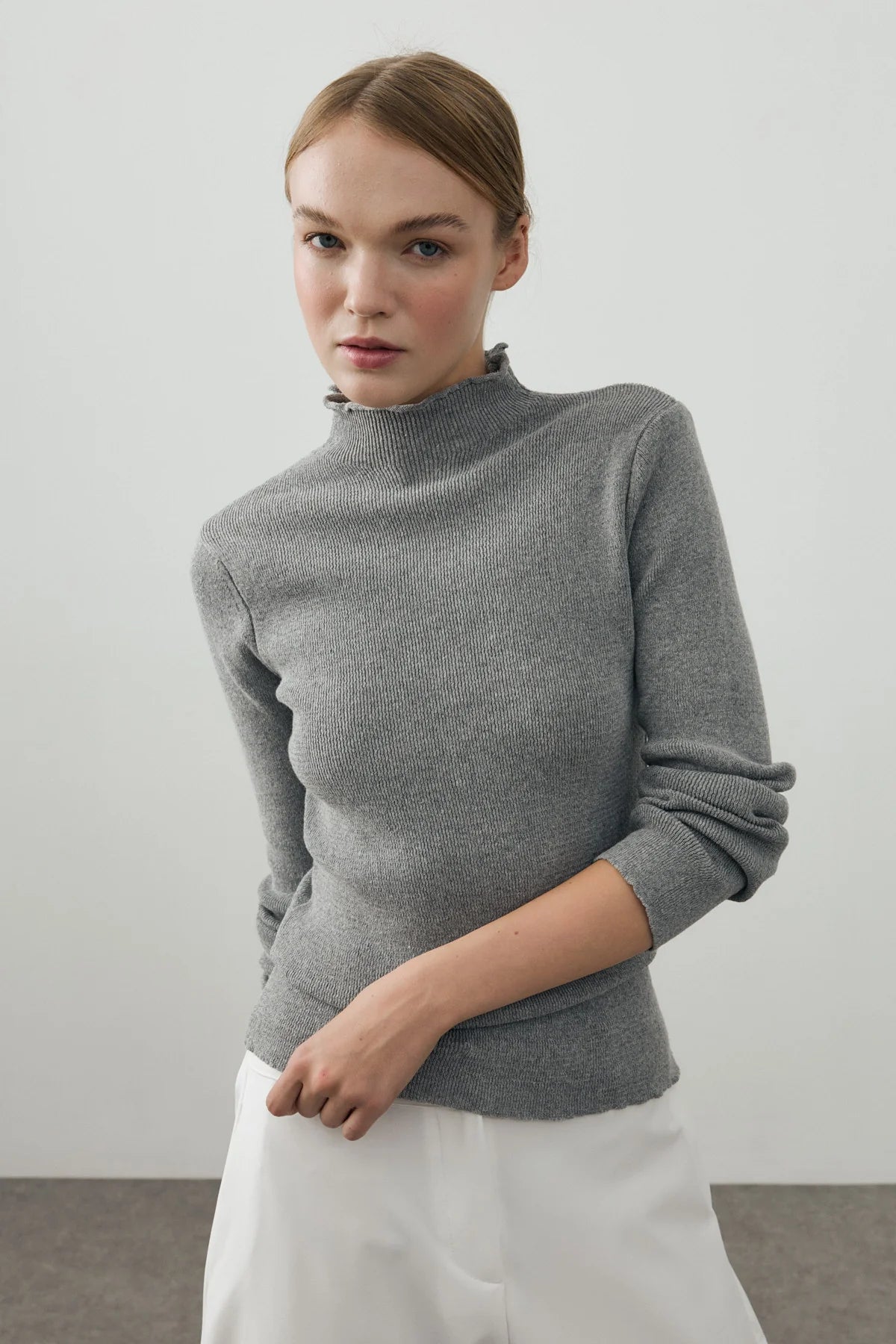 Fine-Ribbed Cotton Knit Bodysuit Gray