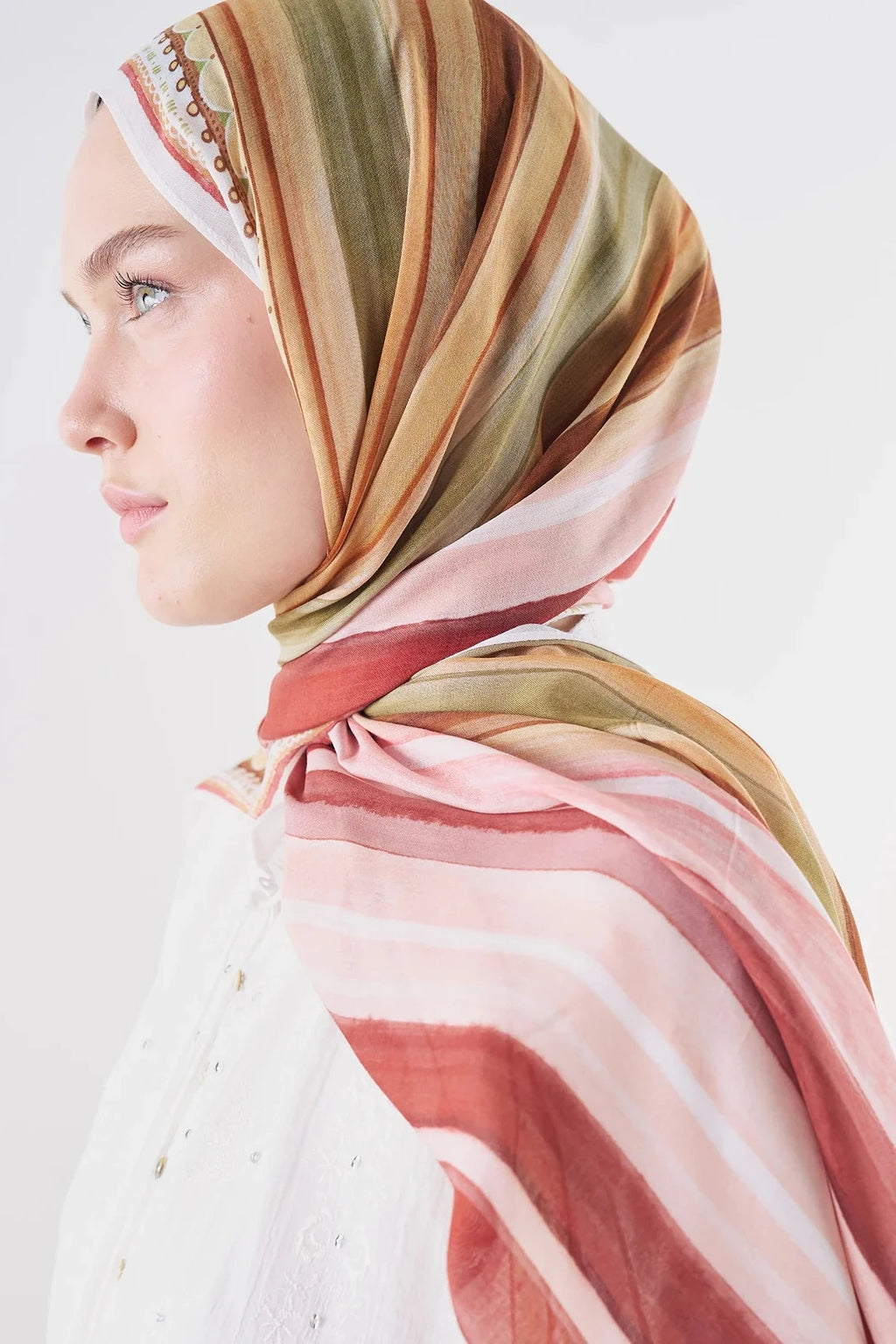Summer Blocks Ramie Viscose Shawl Brown & Burgundy