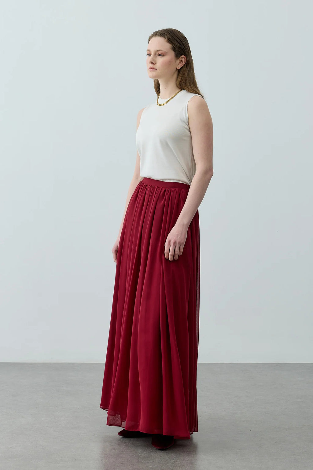 Gathered Draped Maxi Skirt Red