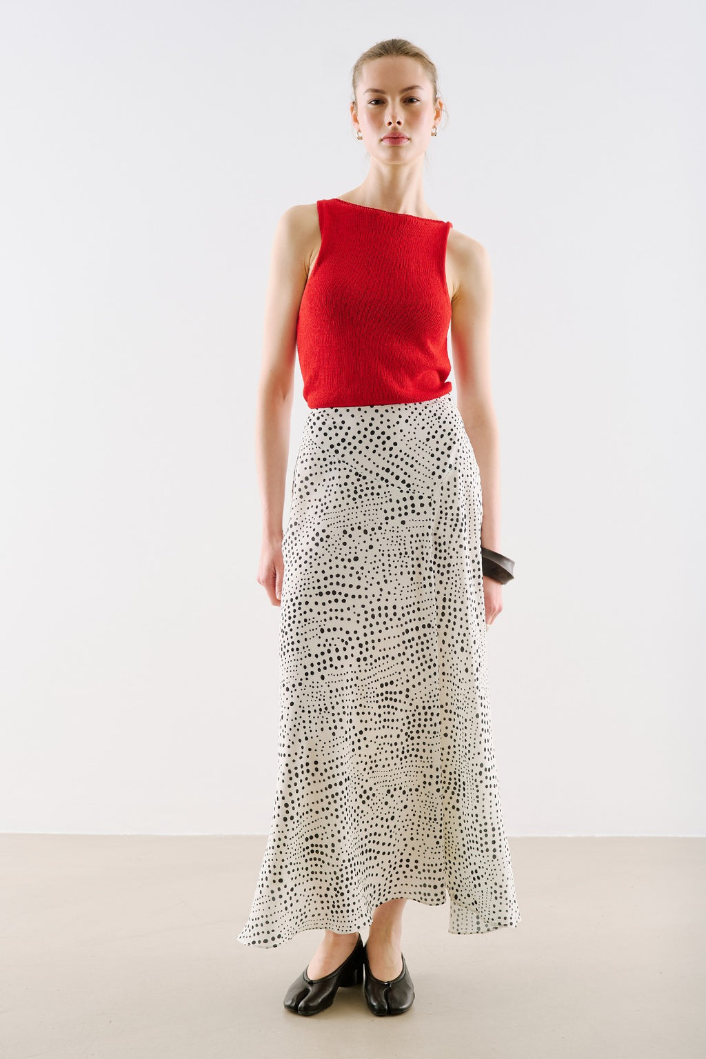Asymmetric Long Skirt Polka Dot