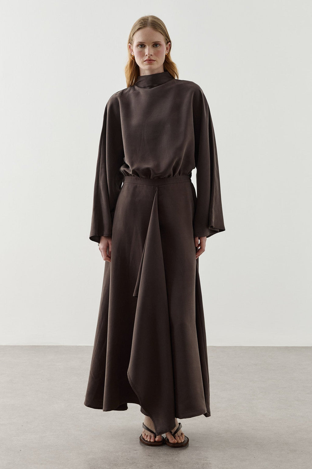 Front Panelled Tencel Dress Brown
