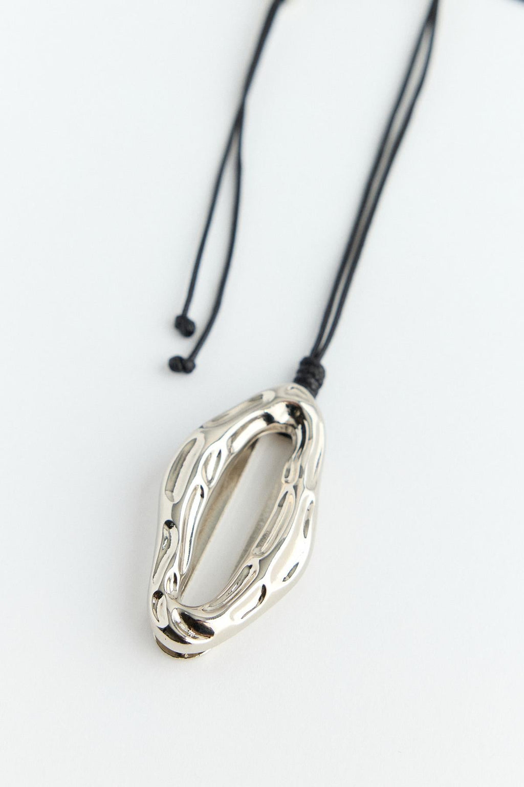 Textured Metal Pendant Silver Necklace