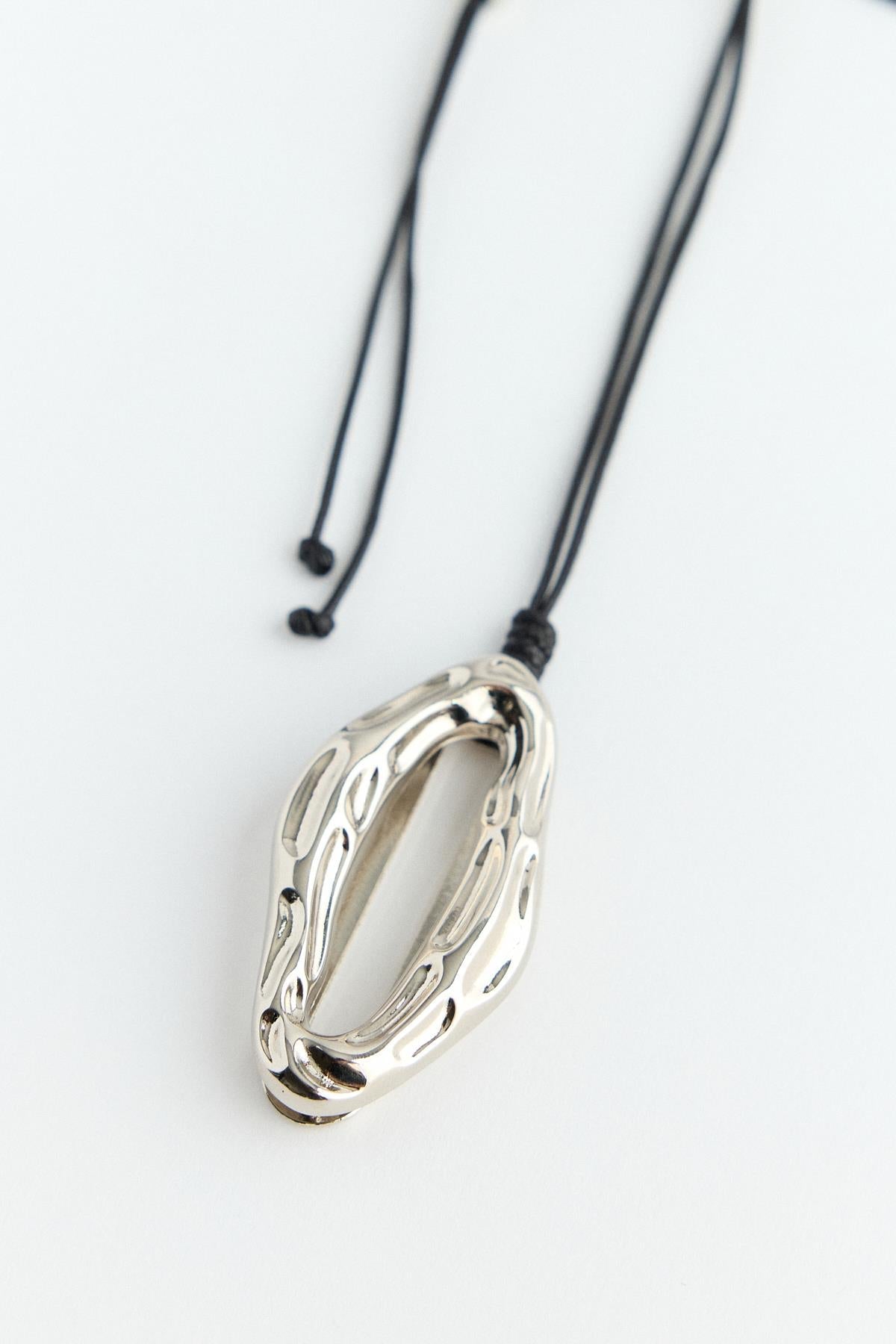 Textured Metal Pendant Silver Necklace