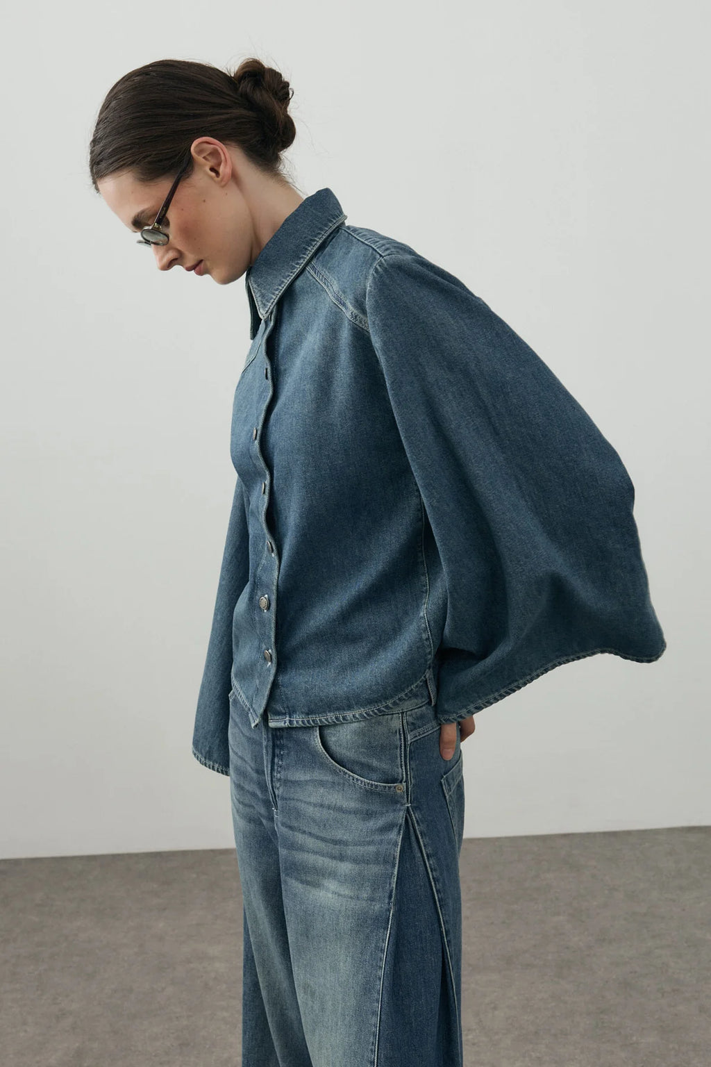 Wide-Sleeve Denim Shirt