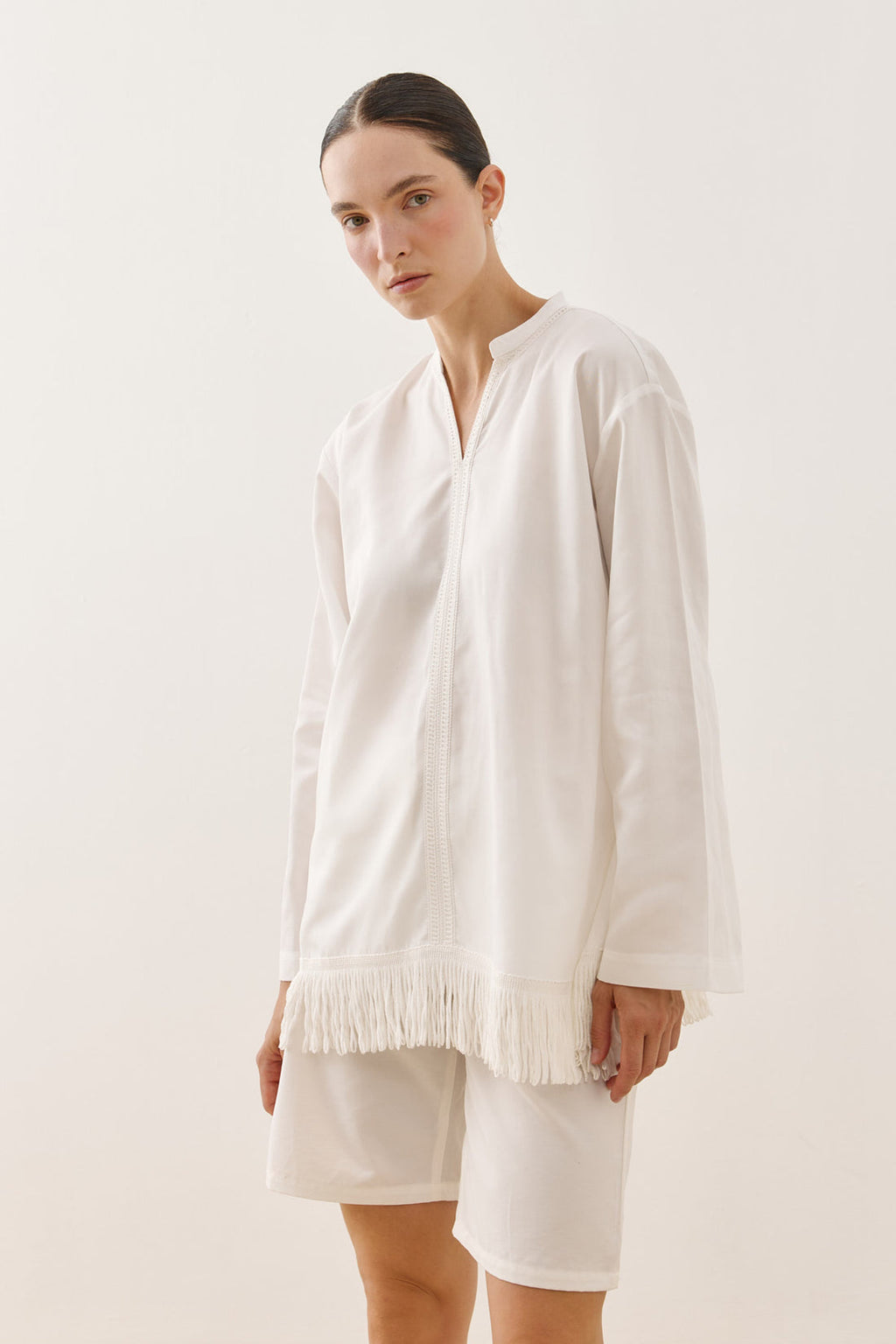Fringed Tencel Shirt White