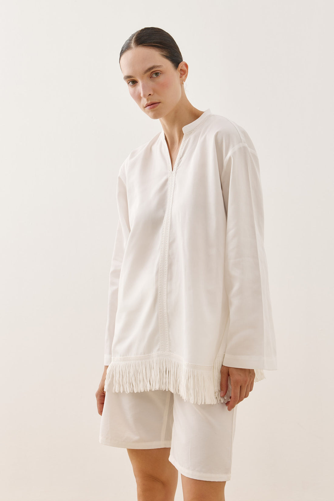 Fringed Tencel Shirt White