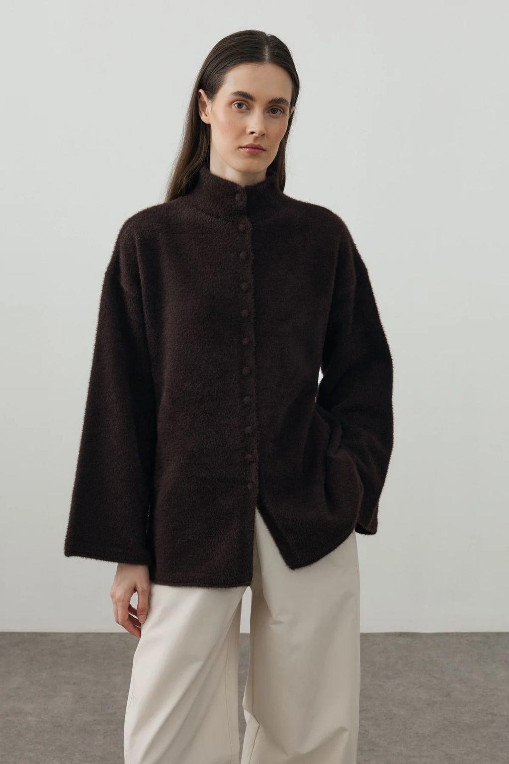 Multi-Button Soft Cardigan Dark Brown