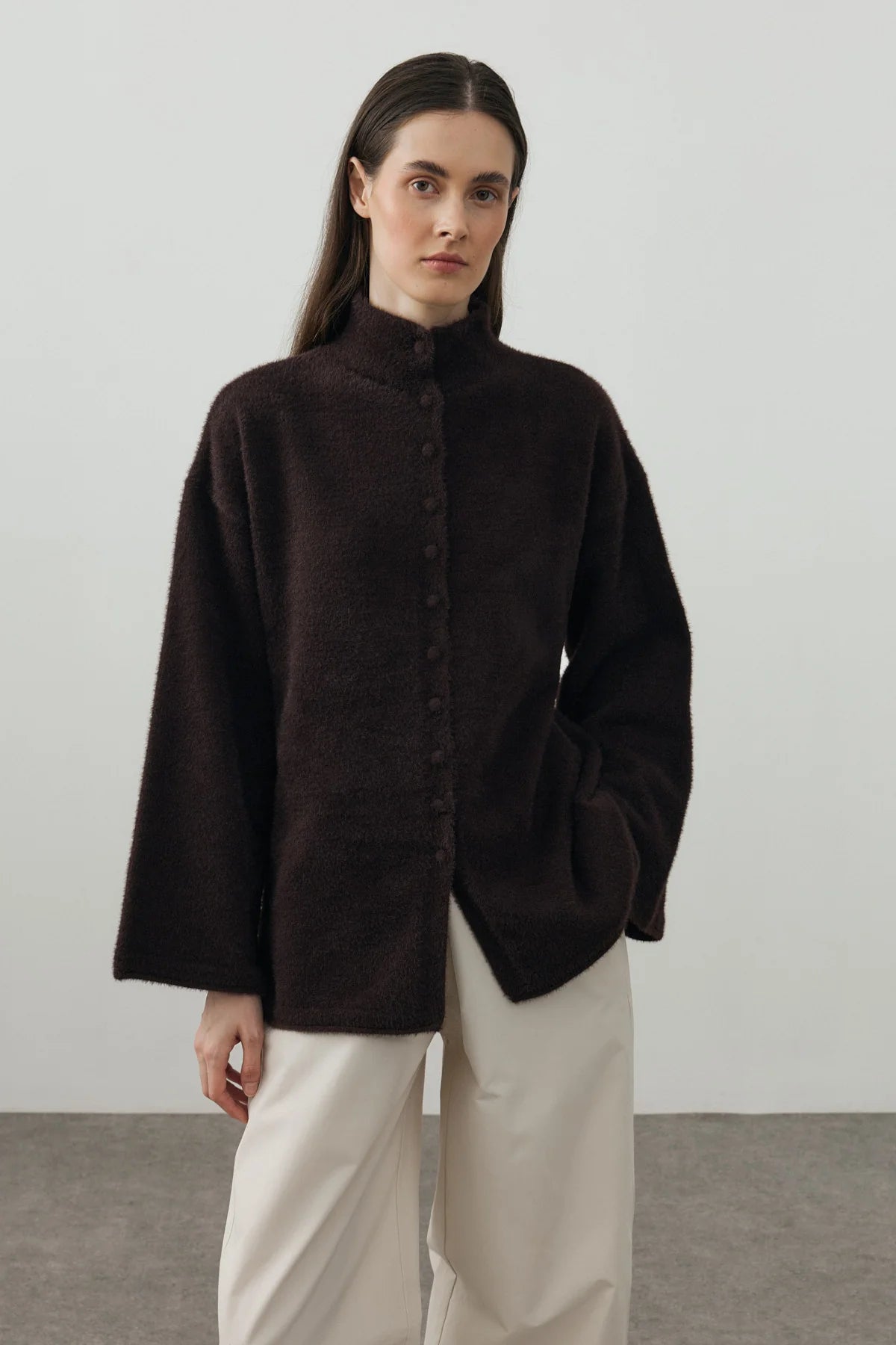 Multi-Button Soft Cardigan Dark Brown