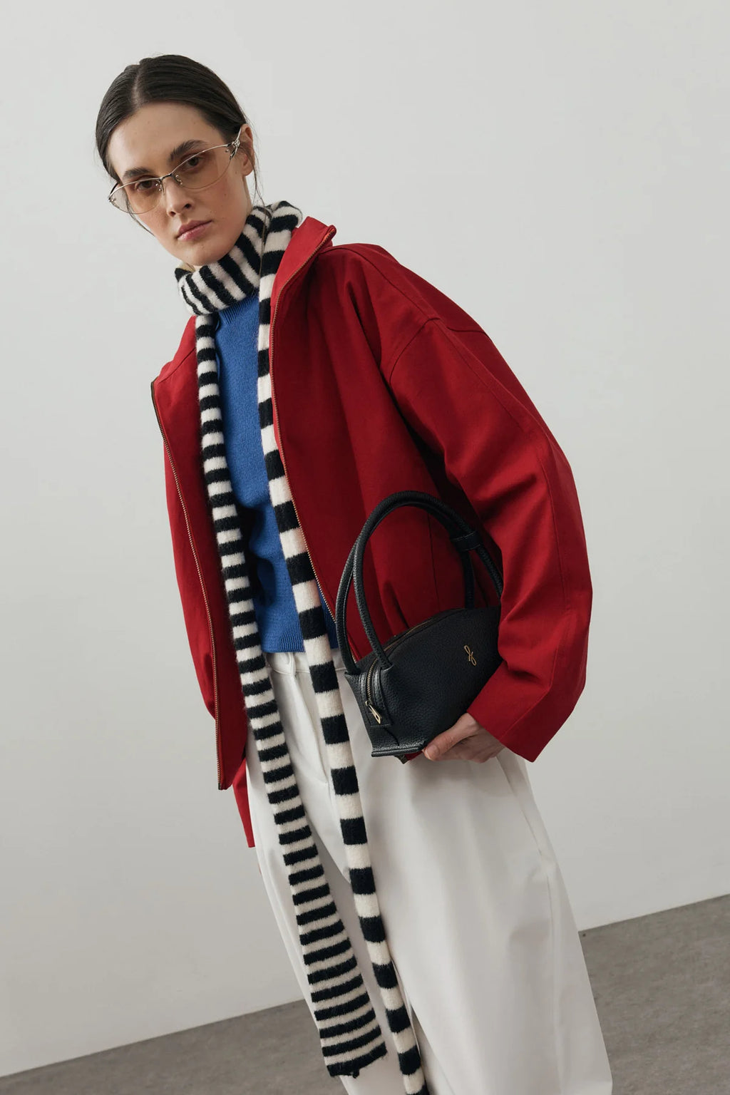 Striped Slim Scarf Black And White