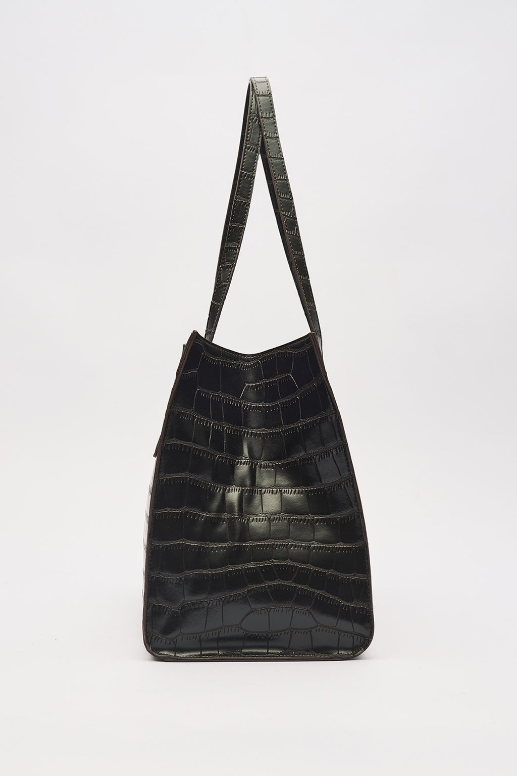 Embossed Leather City Bag Brown