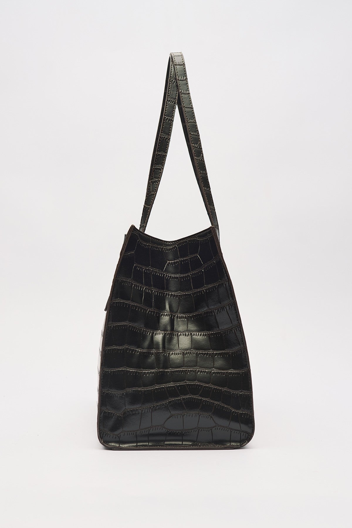 Embossed Leather City Bag Brown