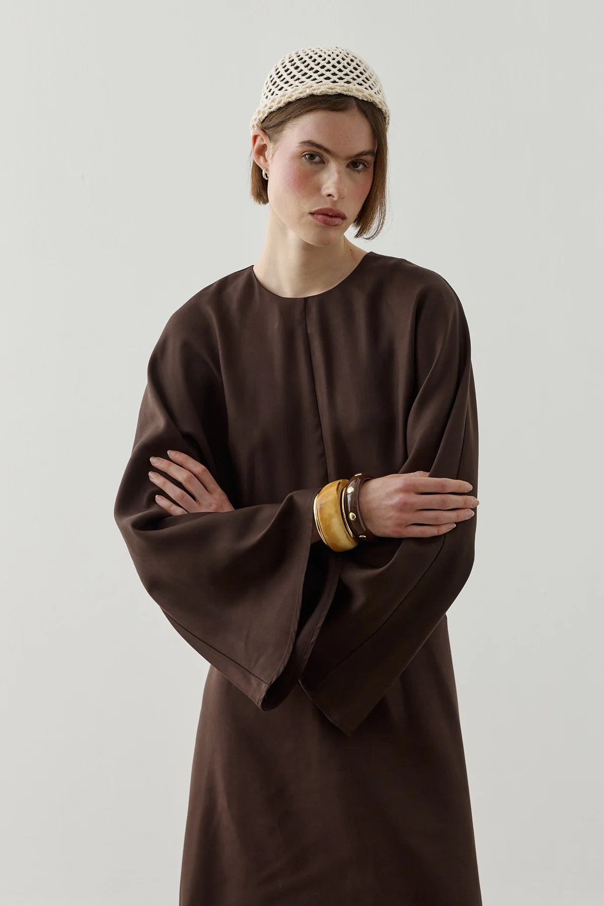 Back Tie Tencel Dress Brown