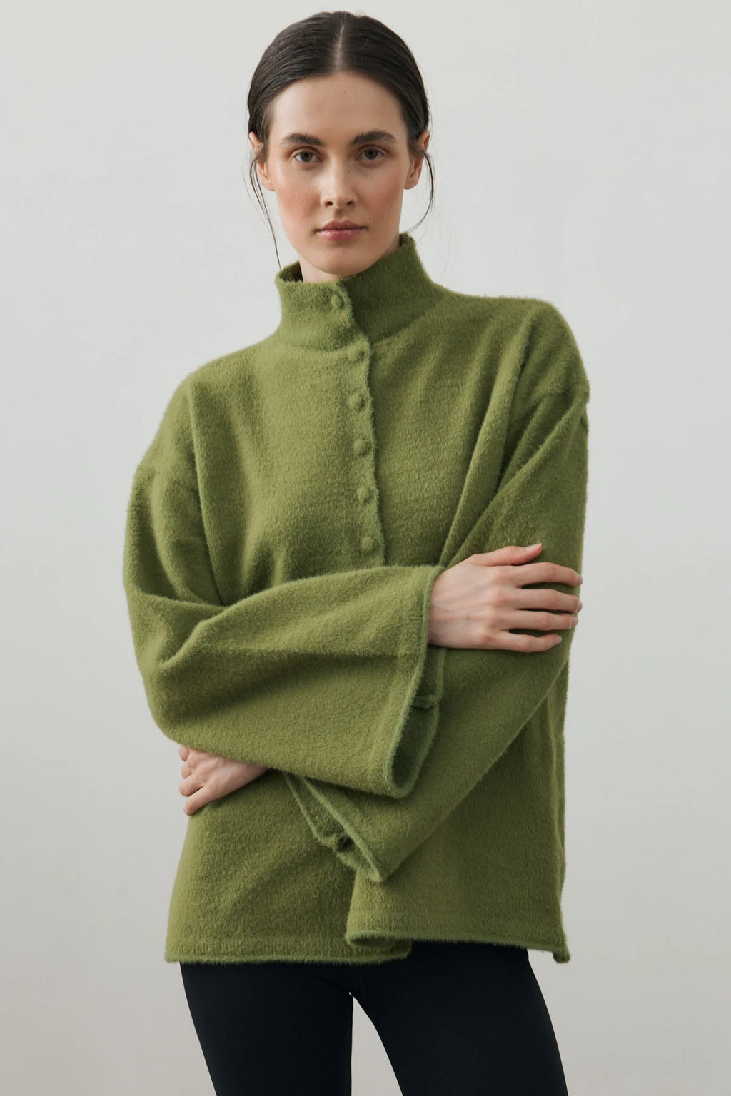 Multi-Button Soft Cardigan Moss