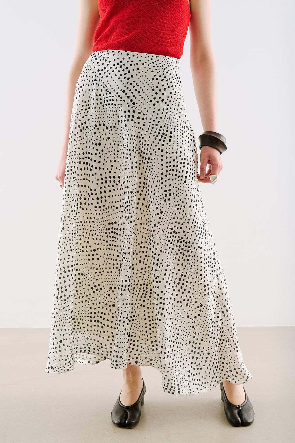Asymmetric Long Skirt Polka Dot