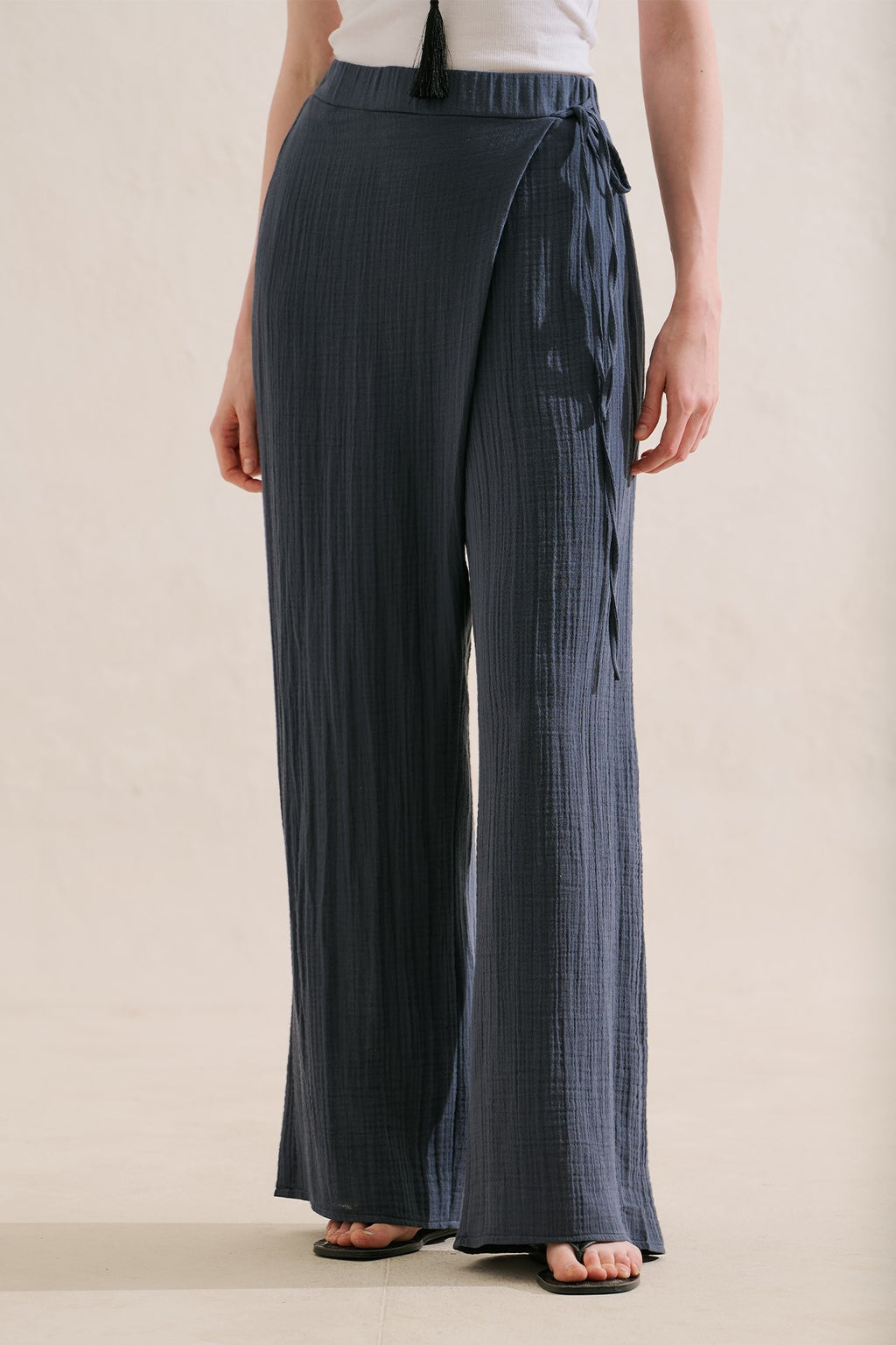 Muslin Wrap-Style Pants Indigo