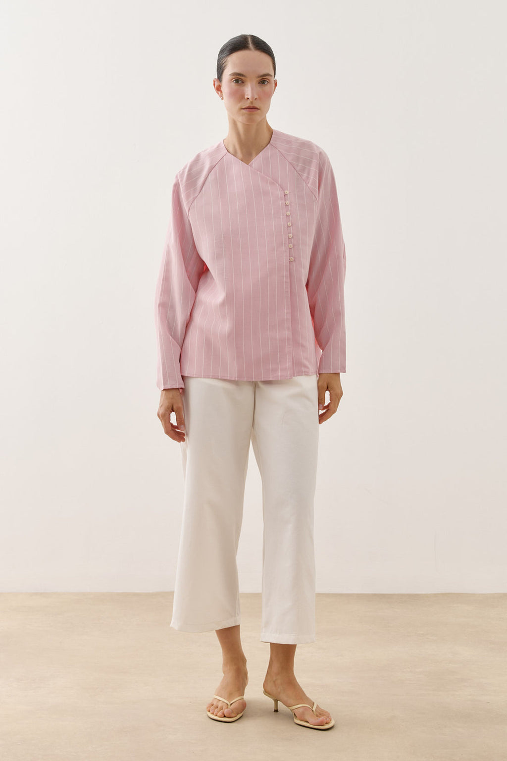 Striped Modal Kimono Shirt Pink