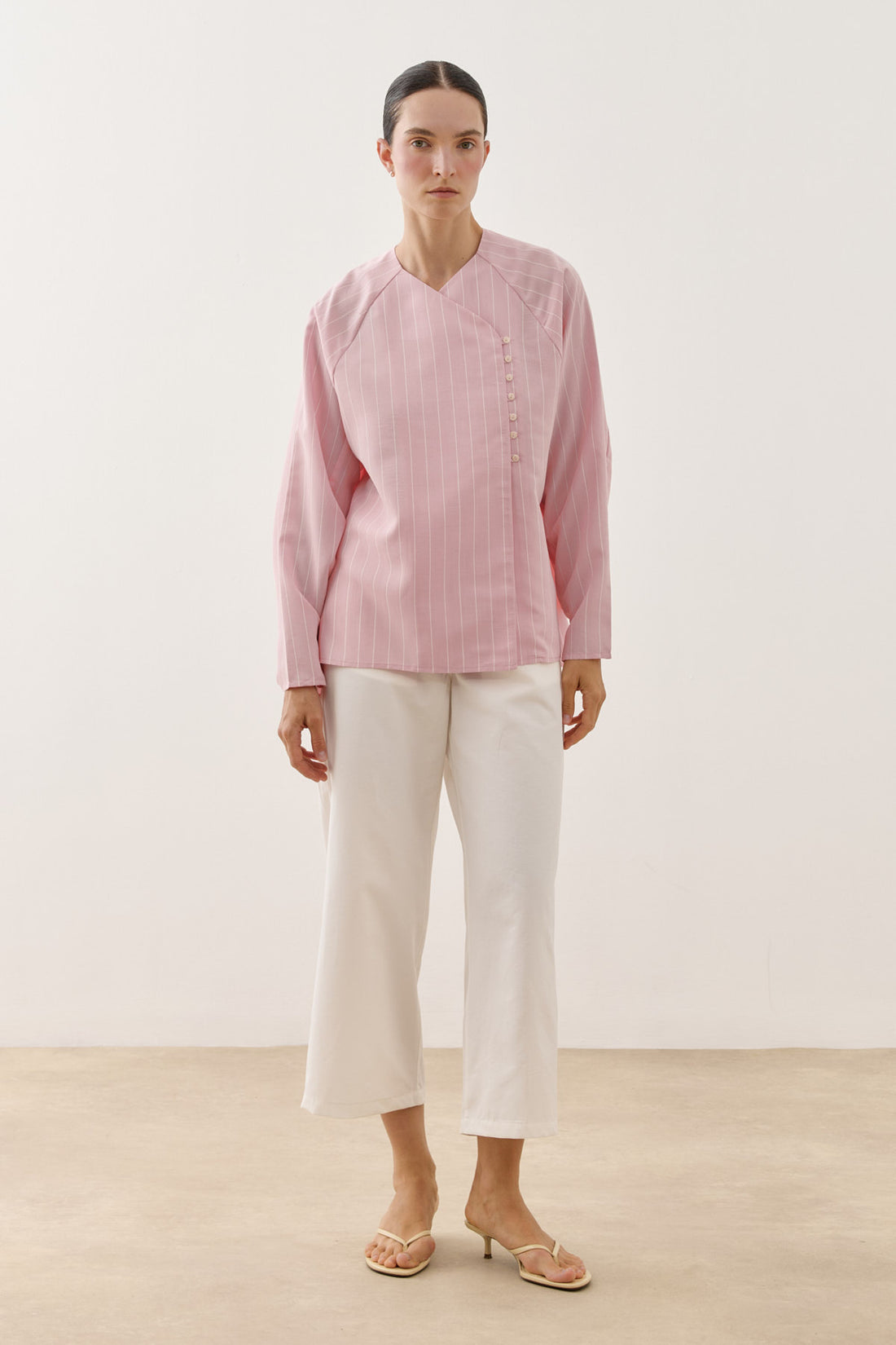 Striped Modal Kimono Shirt Pink