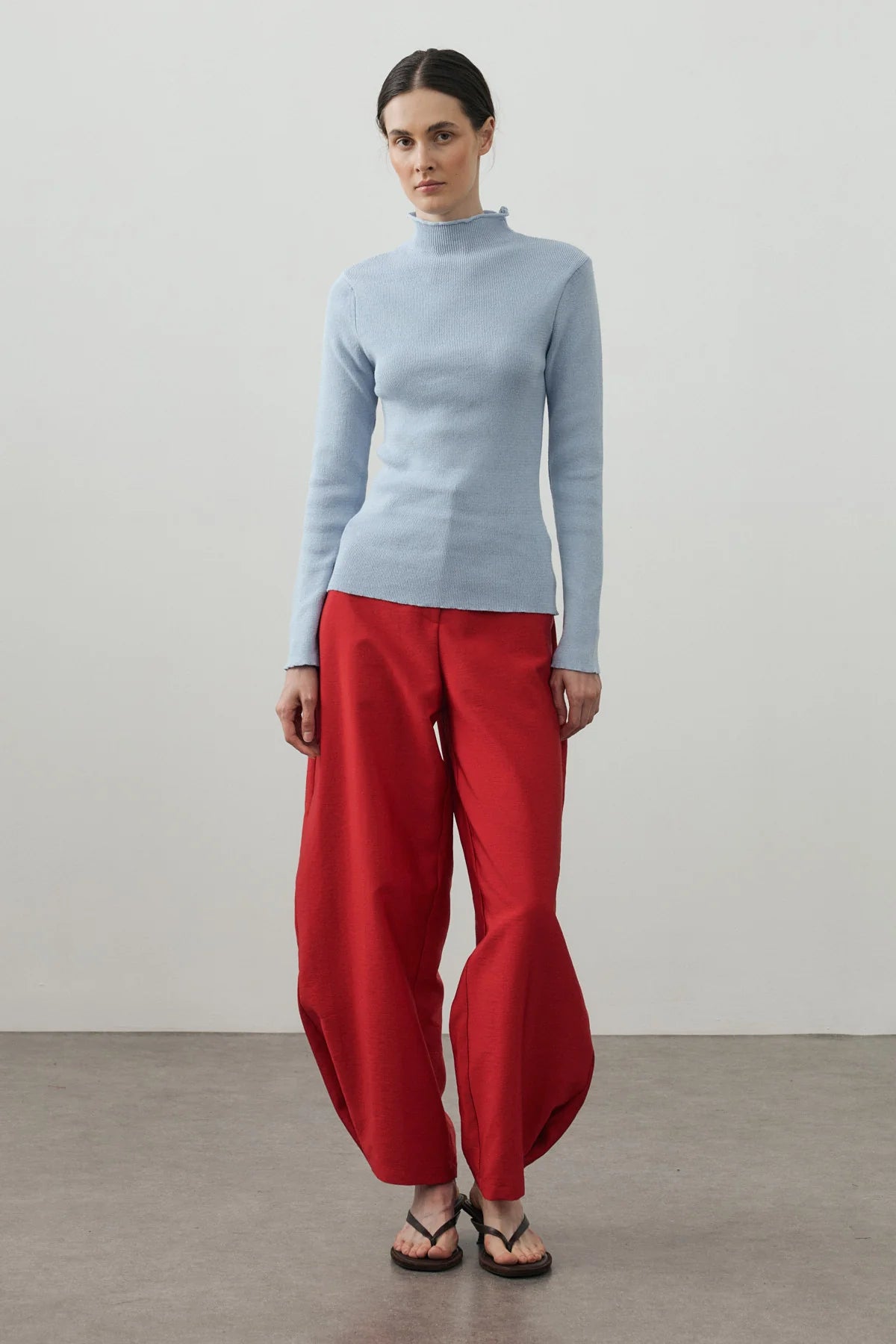 Fine-Ribbed Cotton Knit Bodysuit Baby Blue