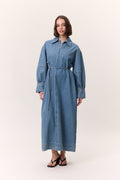 Cuff-Detail Denim Dress Light Blue