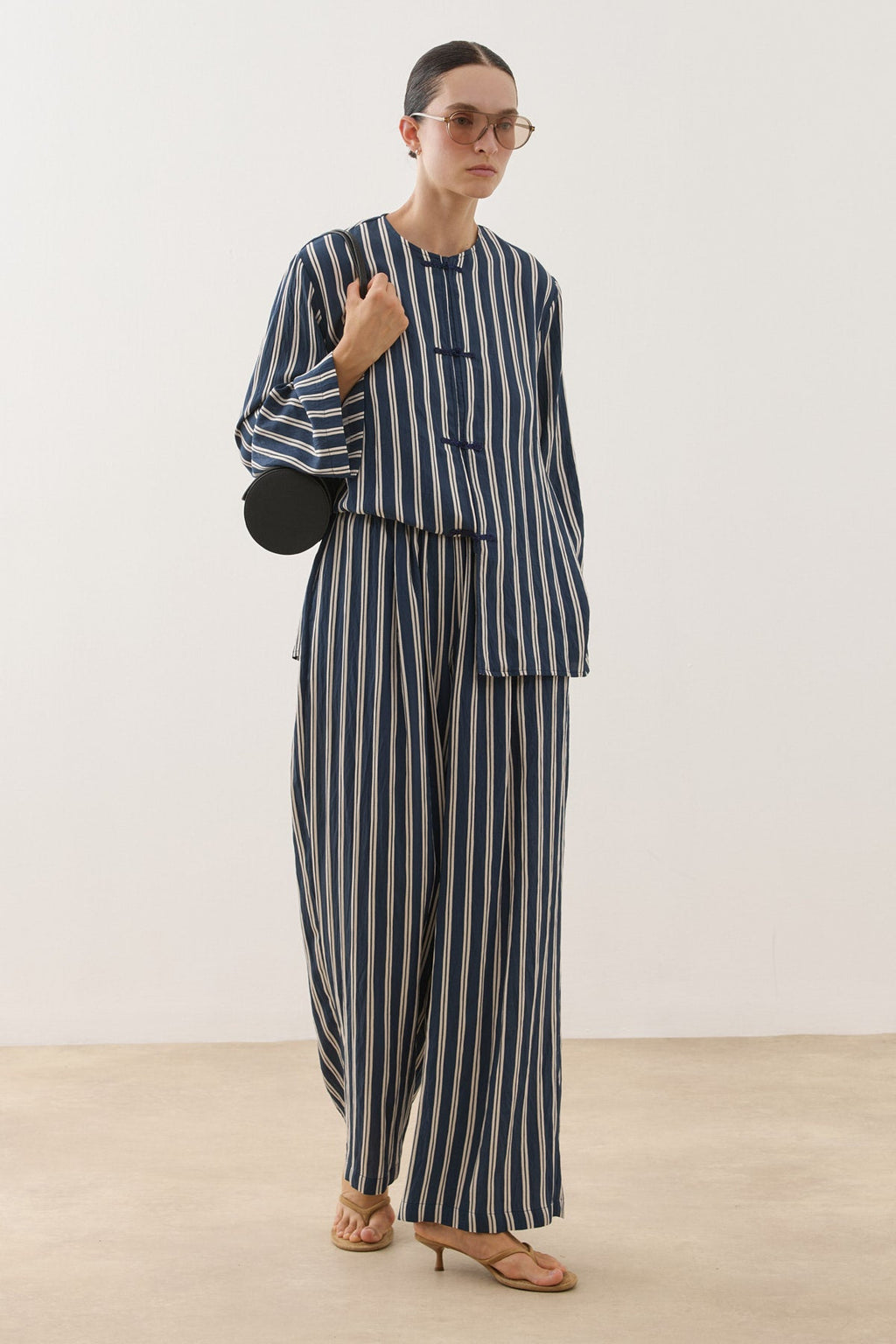 Chino Buttoned Striped Set Navy