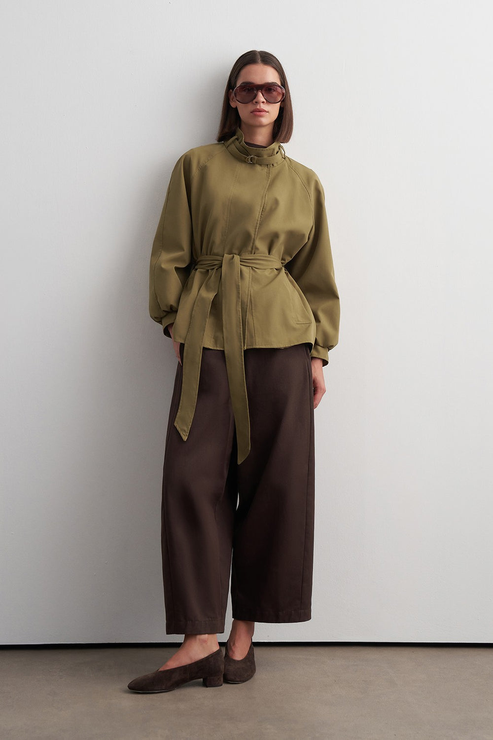 Stand-Collar Mid-Length Trench Coat