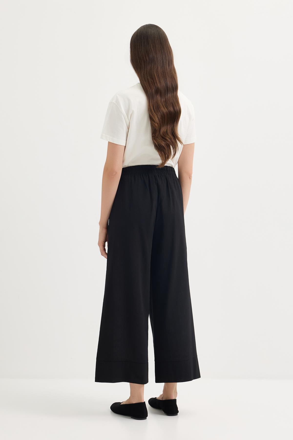 Doren Tie-Waist Linen Pants Black
