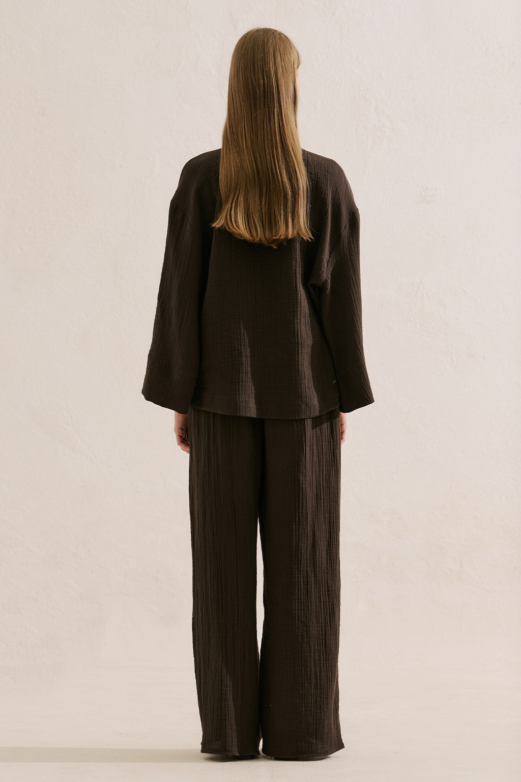 Muslin Wide-Sleeve Blouse Brown