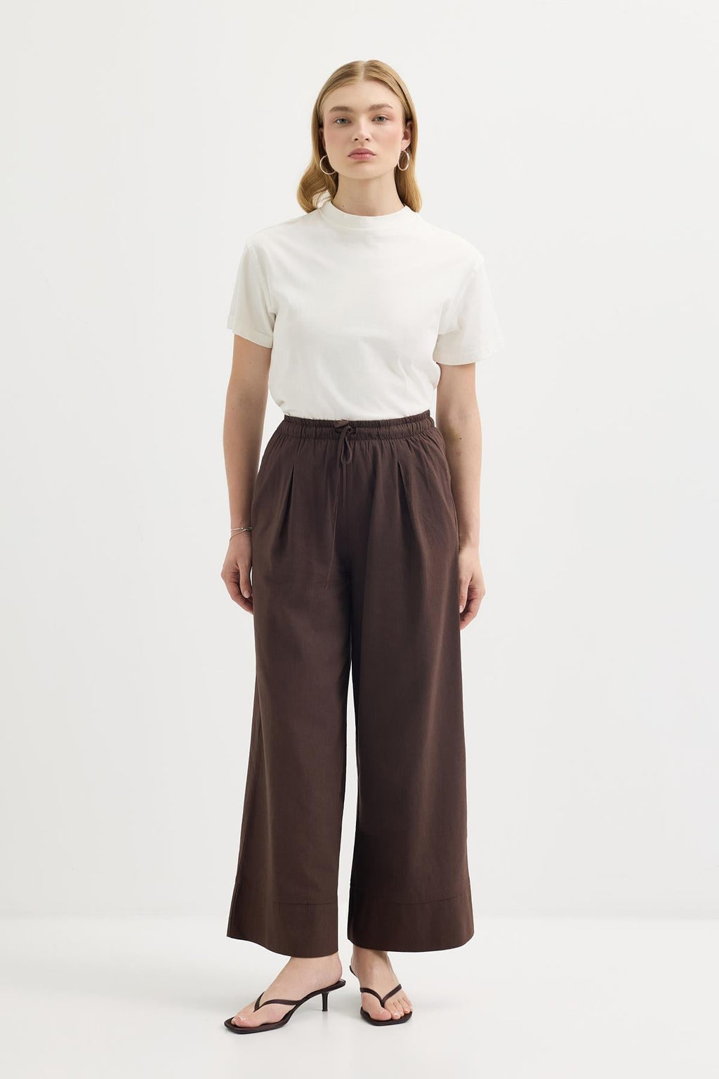 Doren Tie-Waist Linen Pants Brown