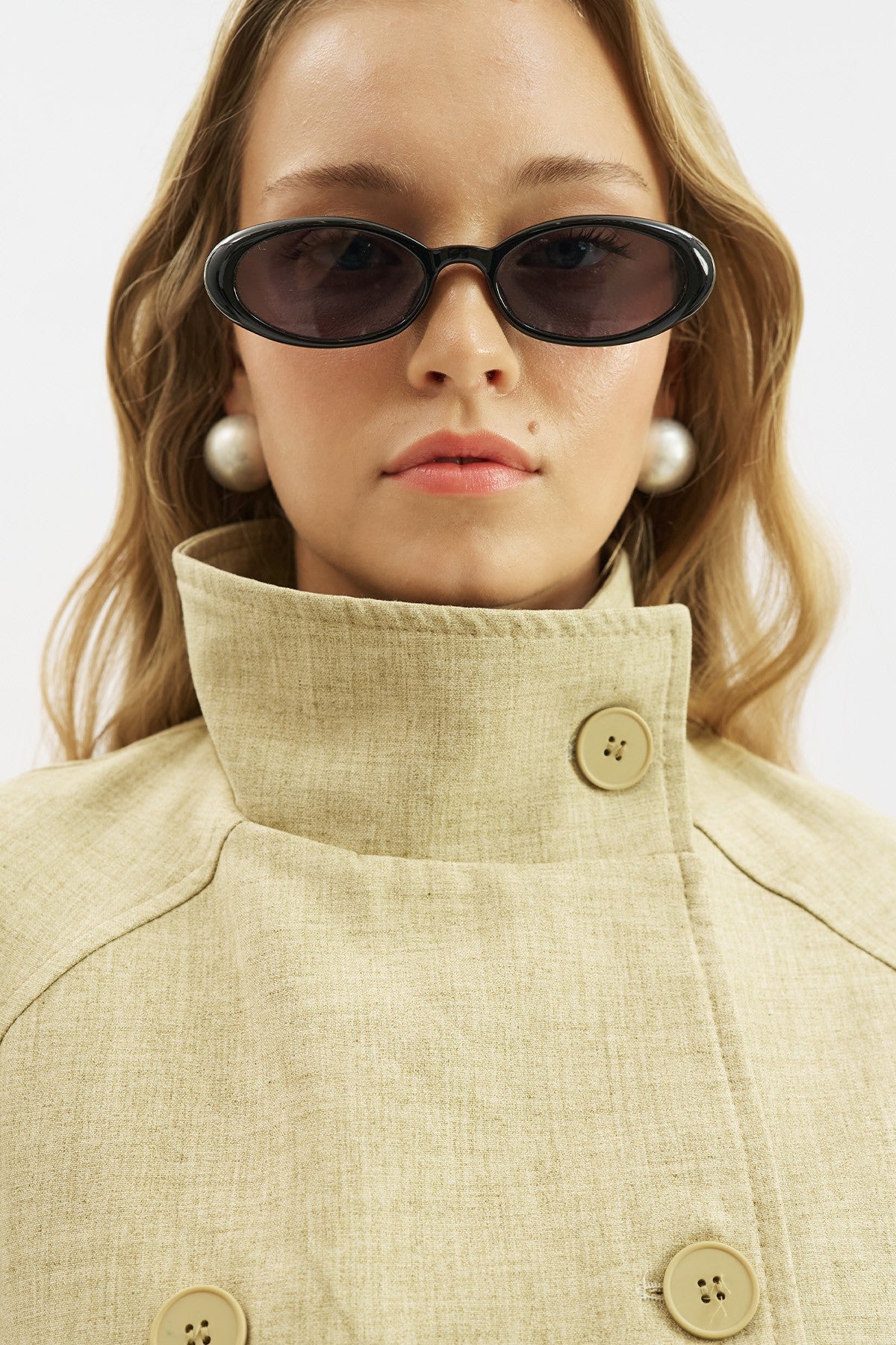High-Neck Belted Trench Coat Milky Coffee