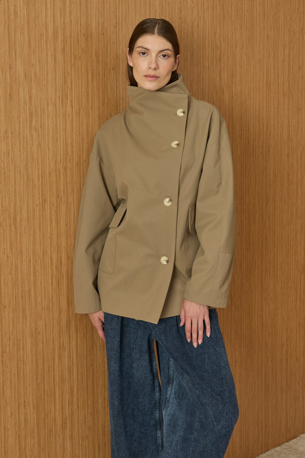 Mev Cape Trench Coat Taupe