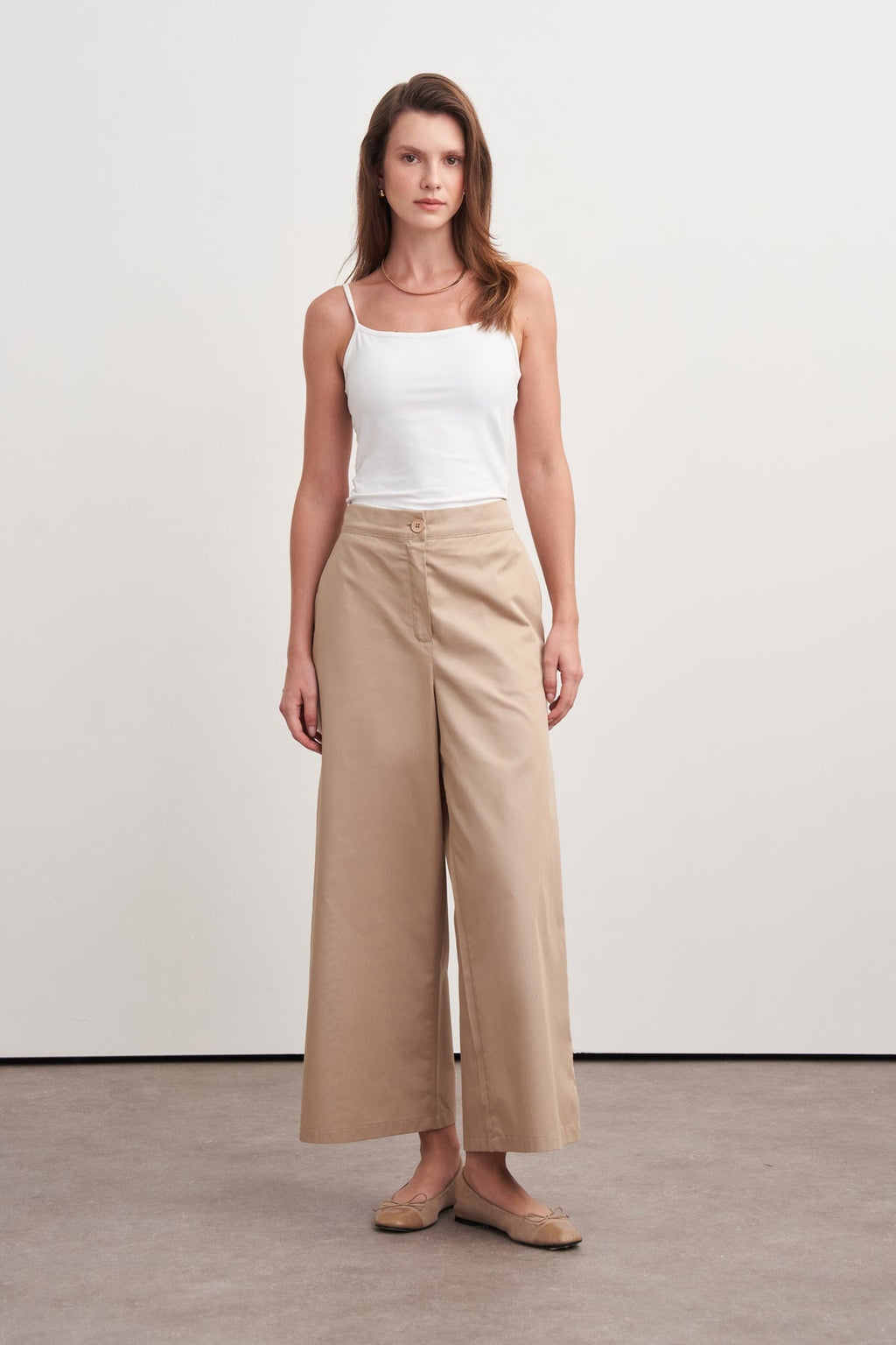 Gabardine Cropped Pants Camel