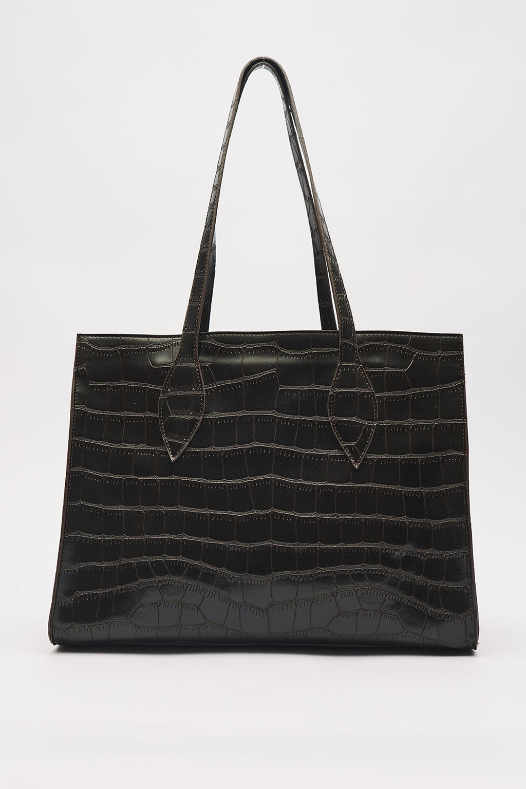 Embossed Leather City Bag Brown
