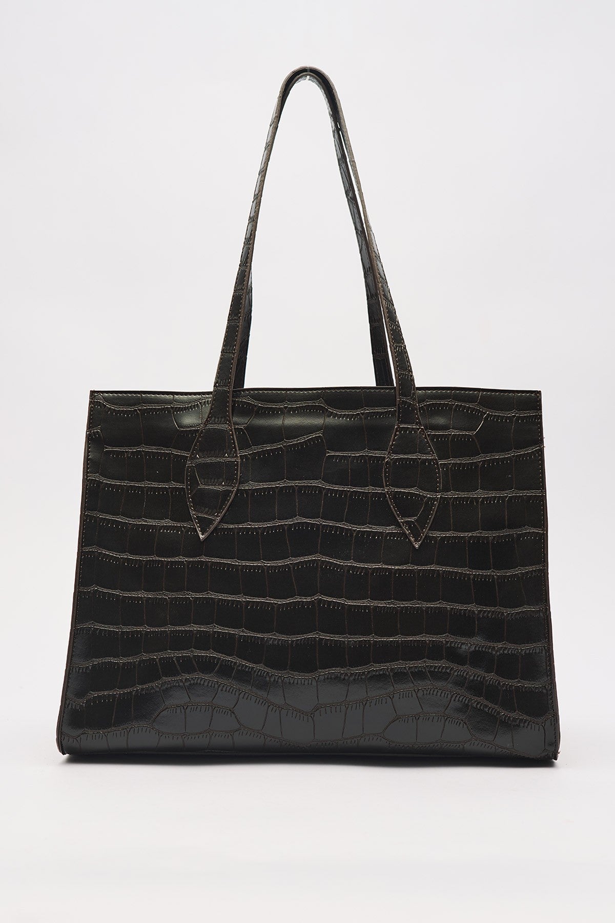 Embossed Leather City Bag Brown