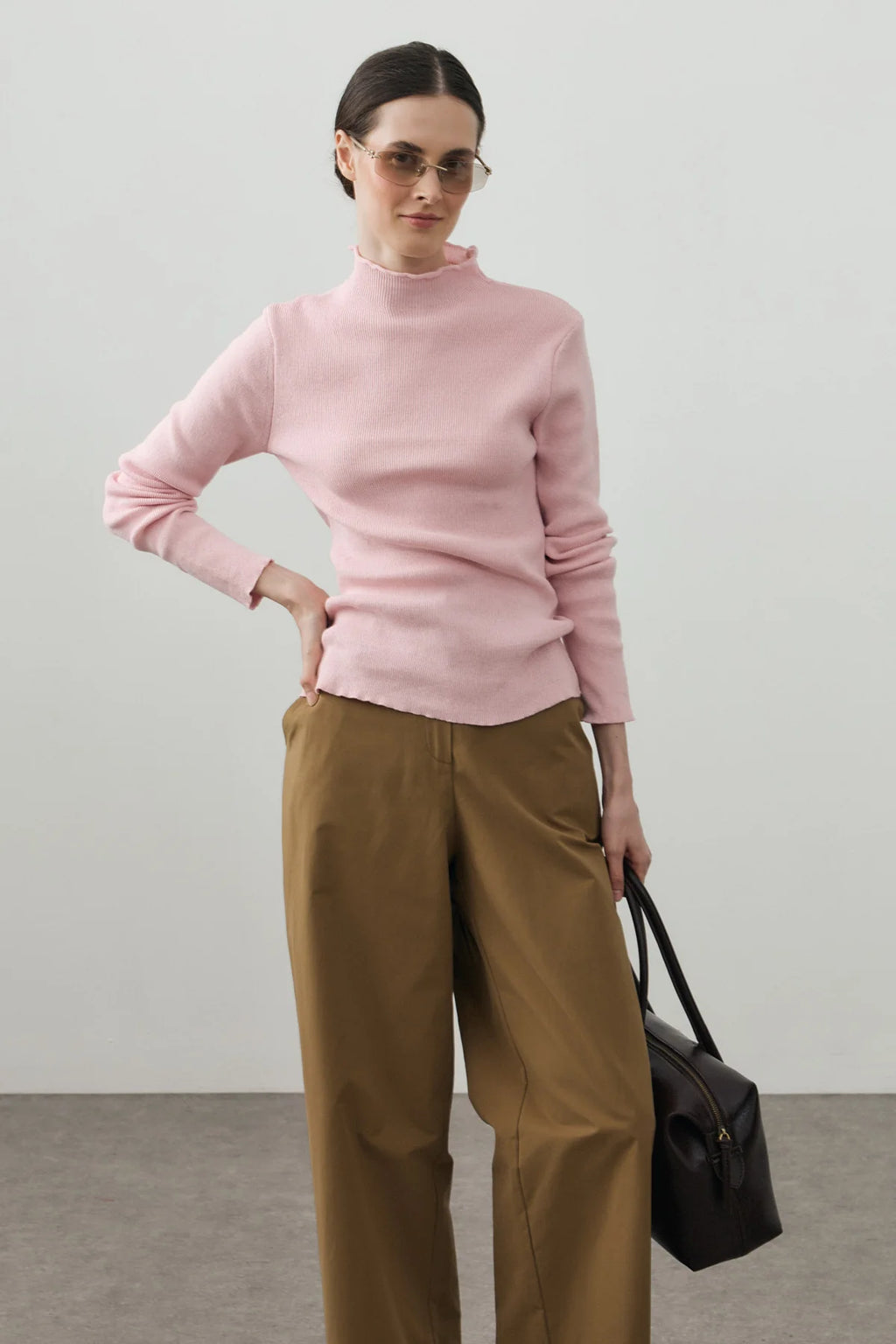 Fine-Ribbed Cotton Knit Bodysuit Pink