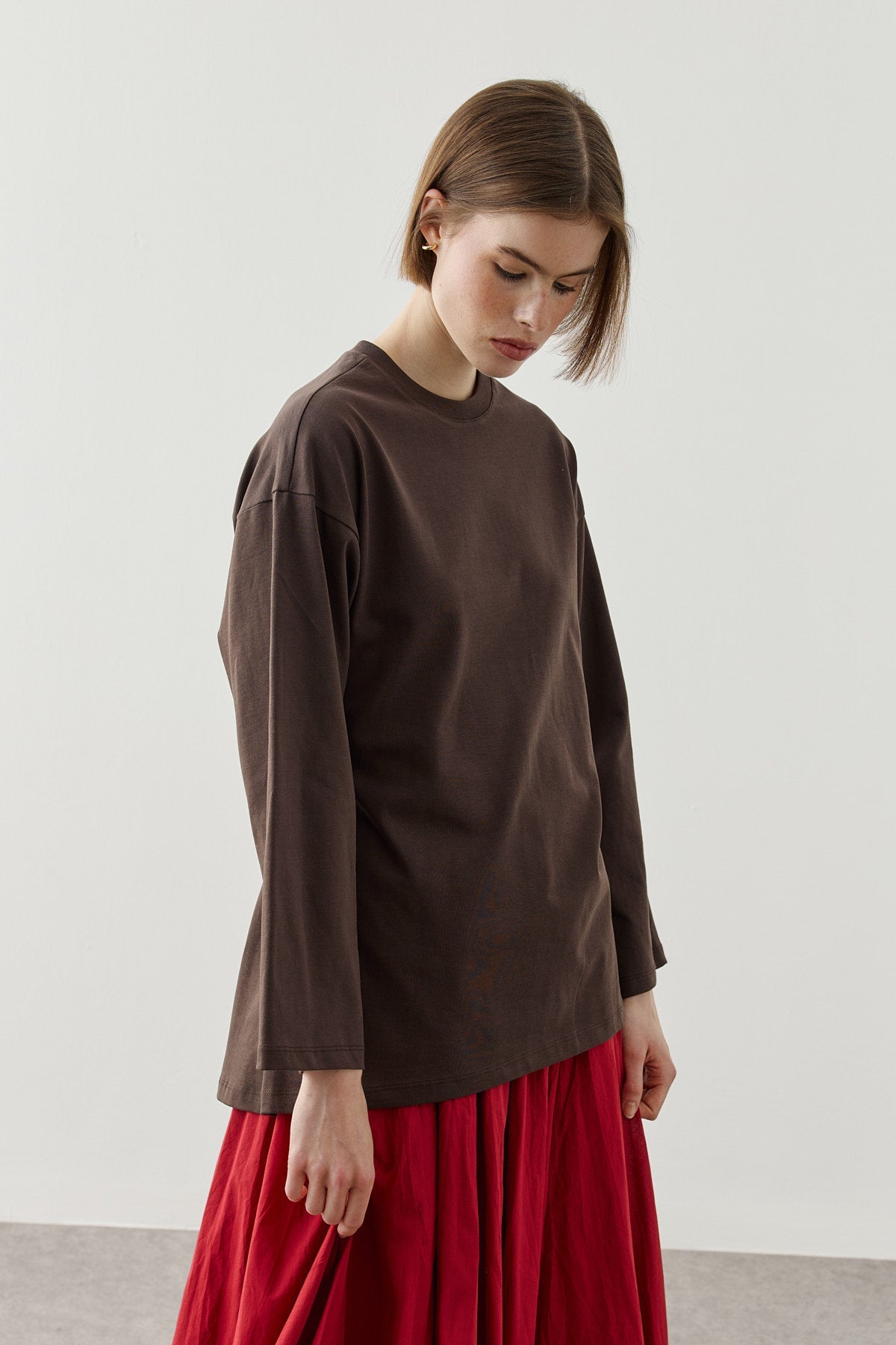 Basic Cotton T-Shirt with Contrast
Tie Detail Brown