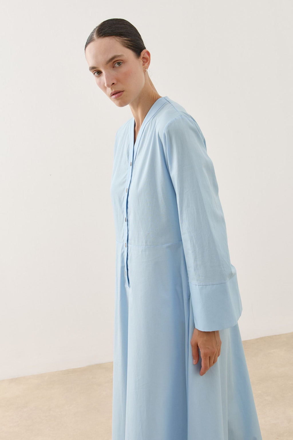V-Neck Poplin Dress Blue