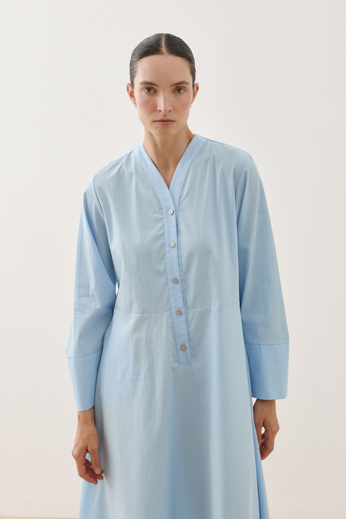 V-Neck Poplin Dress Blue